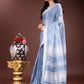 Shree Shyam Fashion Sky Blue Organza Woven Zari Work Traditional Tassel Saree