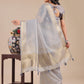 Shree Shyam Fashion Grey Organza Woven Zari Work Traditional Tassel Saree