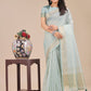 Shree Shyam Fashion Sea Green Organza Woven Zari Work Traditional Tassel Saree