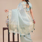 Shree Shyam Fashion Sea Green Organza Woven Zari Work Traditional Tassel Saree