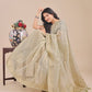 Shree Shyam Fashion Cream Organza Woven Zari Work Traditional Tassel Saree