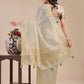 Shree Shyam Fashion Cream Organza Woven Zari Work Traditional Tassel Saree