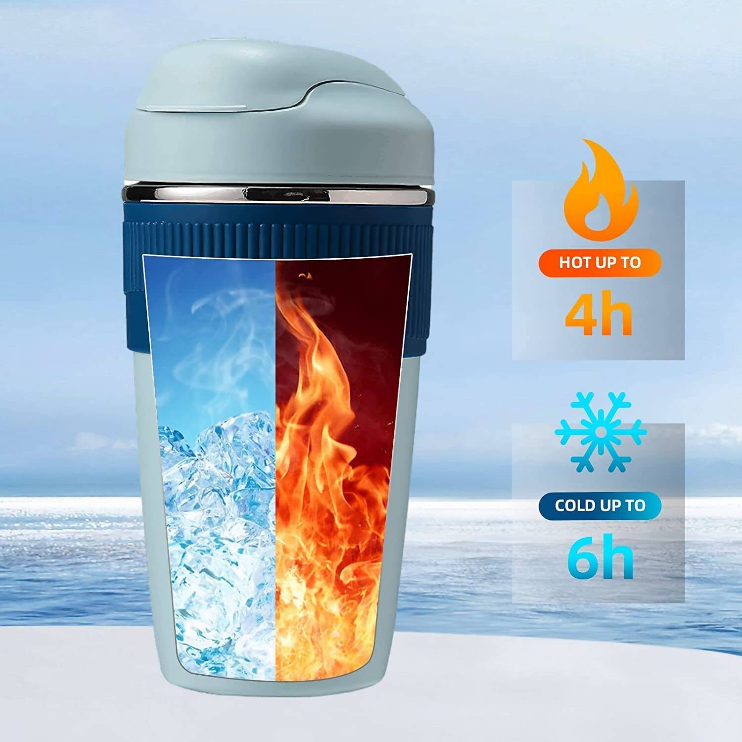 Wosta Travel Coffee Mug with Lid and Straw Tumbler - 480ml (Sky Blue) - Swadesiicart
