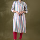 Anouk White Striped Mandarin Collar Pure Cotton Straight Kurta - Swadesiicart