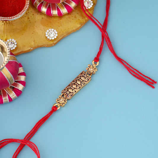 trueBrowns X Voylla Antique Floral Designer Rakhi With Roli Chaawal Pack | Swadesiicart