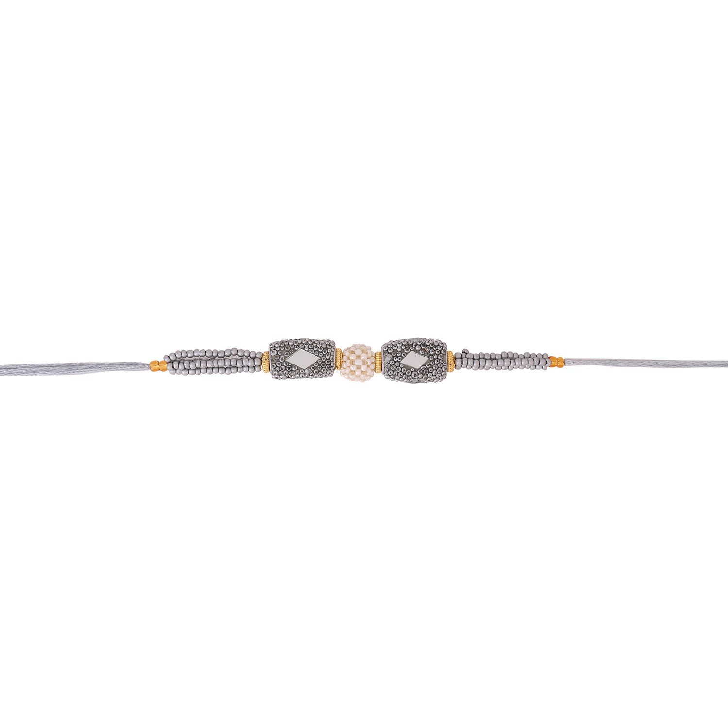 trueBrowns X Voylla Silver Beaded Rakhi With Roli Chaawal Pack | Swadesiicart