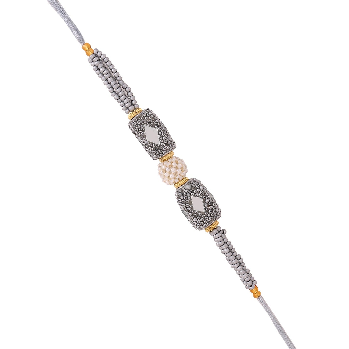 trueBrowns X Voylla Silver Beaded Rakhi With Roli Chaawal Pack | Swadesiicart