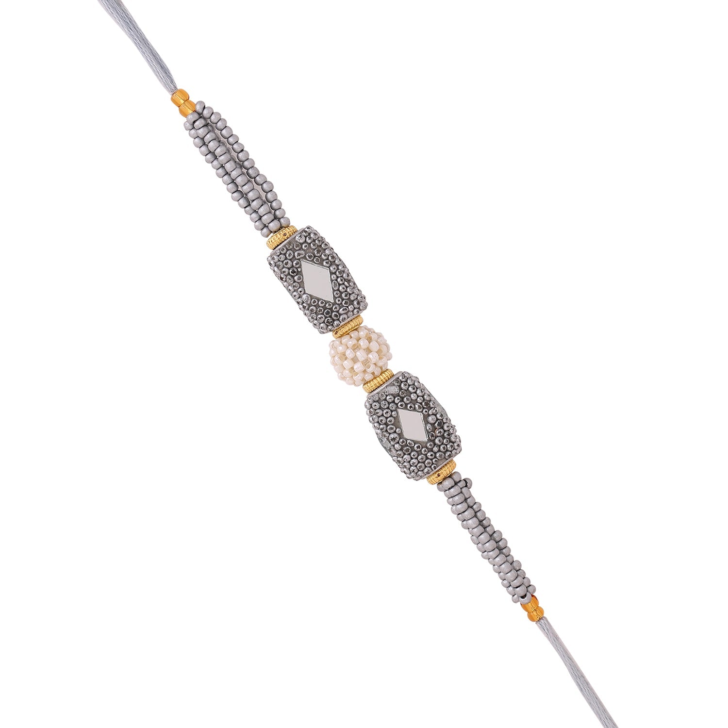 trueBrowns X Voylla Silver Beaded Rakhi With Roli Chaawal Pack | Swadesiicart