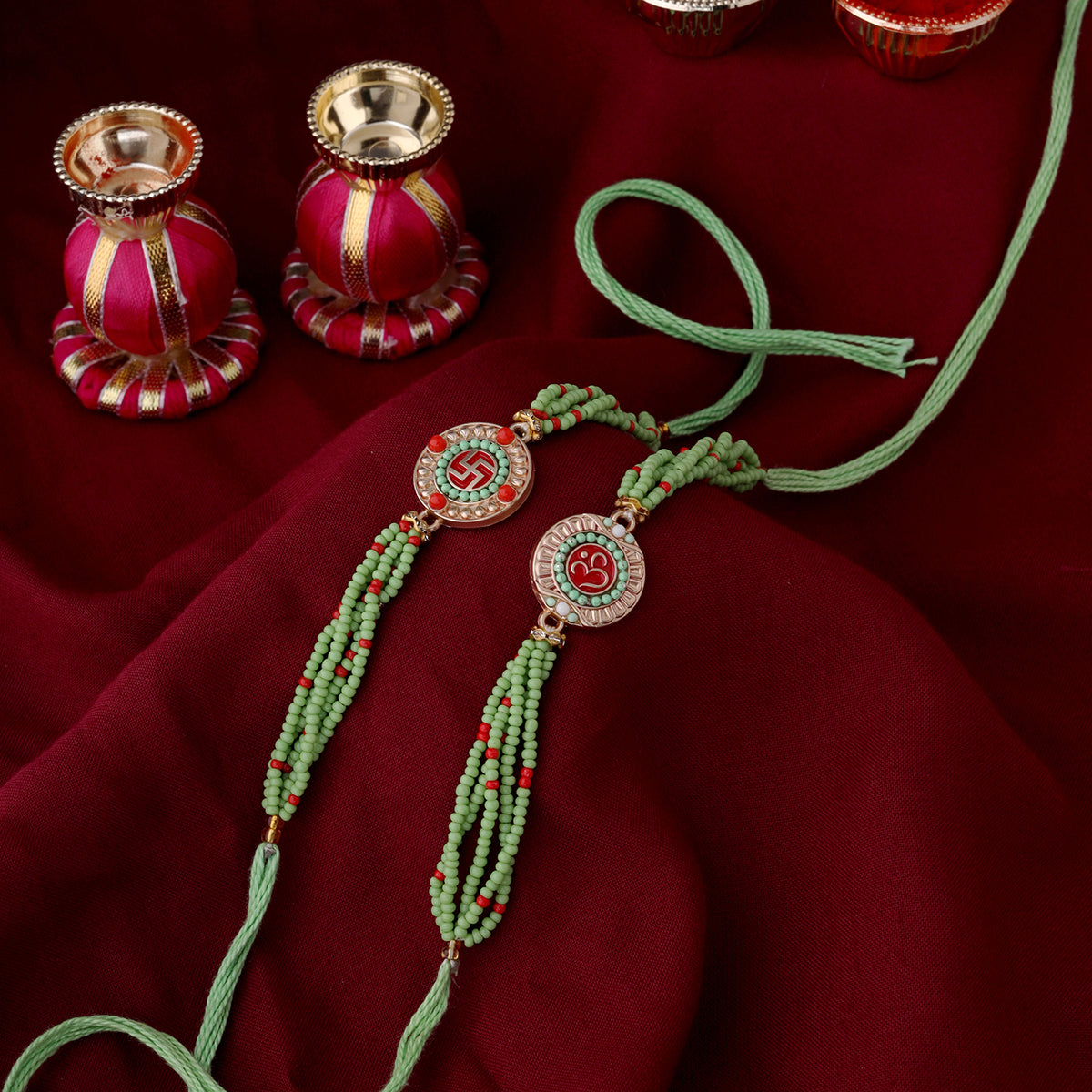 trueBrowns X Voylla Set of Two Beaded Rakhis With Roli Chaawal Pack | Swadesiicart