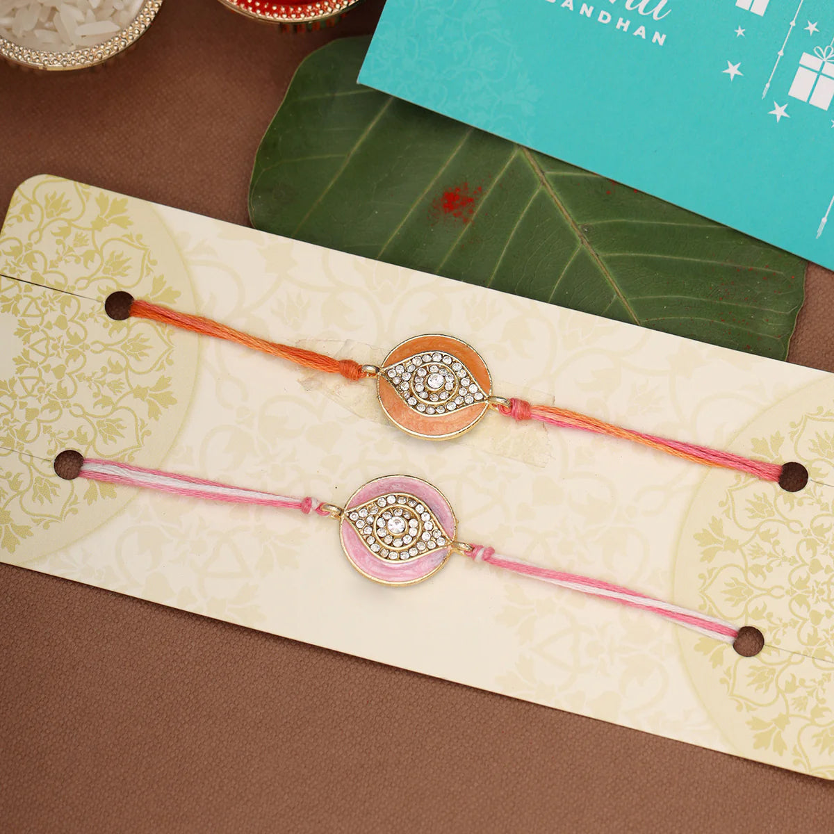 trueBrowns X Voylla Enameled Rakhi Combo Set With Roli Chaawal Pack | Swadesiicart
