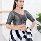 Joban Fashion Black Shimmer Elbow Sleeveless Front Open Blouse - Swadesiicart