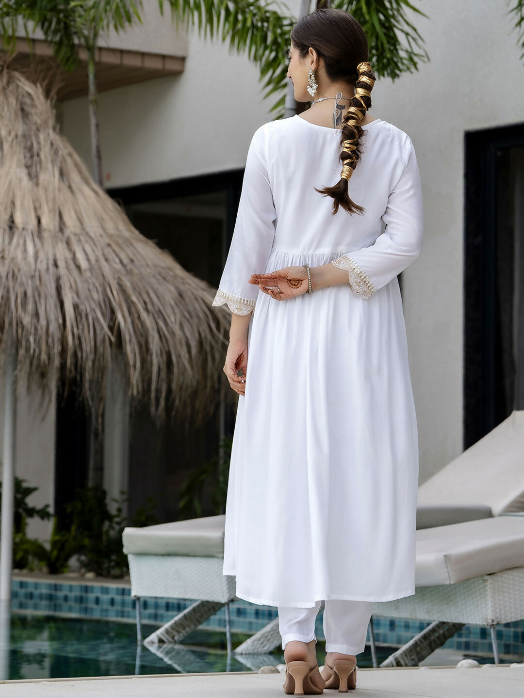 The52 White Women's Gorgeous Embroidered Chanderi Fabric Straight Kurta, Pant and Dupatta Set - Swadesiicart