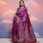 Vishnu Weaves Women's Wine Handloom Raw Silk Woven Border Saree with Blouse - Swadesiicart