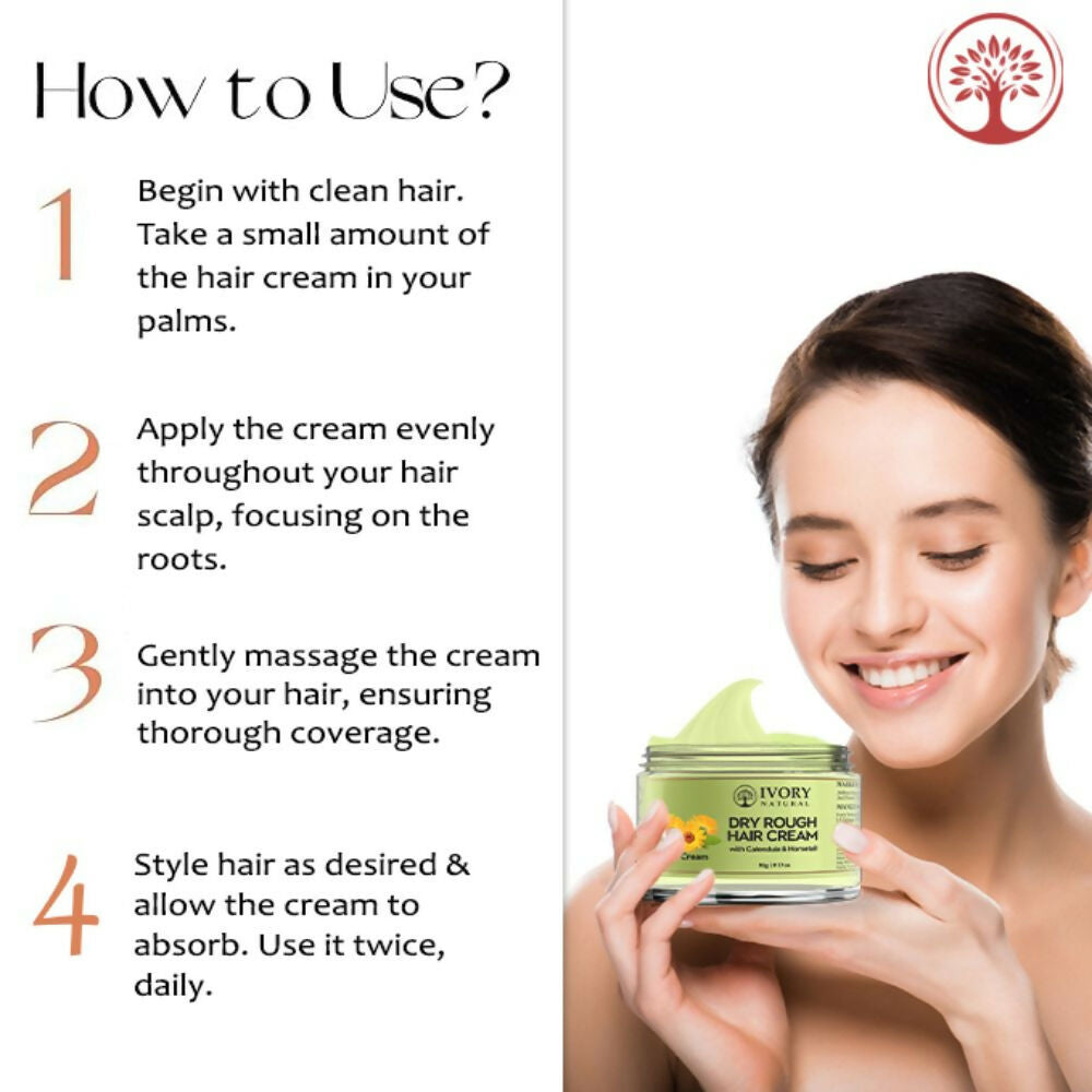 Ivory Natural Dry Frizzy Hair Cream - Detangles Hair, Manages Frizz And Scalp Dryness | Swadesiicart