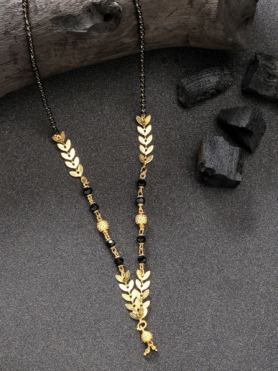 NVR Women's Short Mangalsutra Designs Gold-Polished & Black Beaded Mangalsutra - Swadesiicart