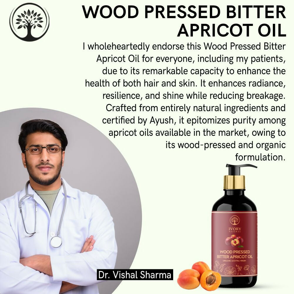 Ivory Natural Wood Pressed Bitter Apricot Oil Organic & Extra Virgin For Deep Moisturization, Gentle Hydration, And Youthful Glow | Swadesiicart