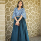 Jyoti Fashion Women's Teal Printed with Sequins Chinon Anarkali Dress | Swadesiicart