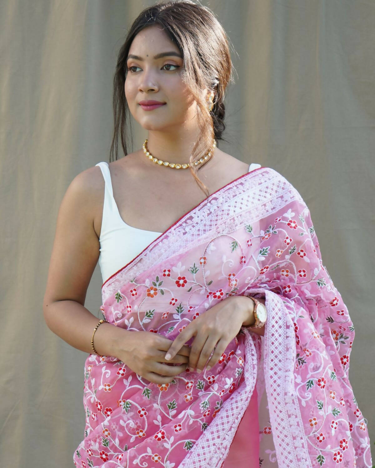 Vamsee Pink Organza Saree - Swadesiicart