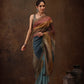 Multicolor Silk Blend Digital Print Striped Saree with Unstitched Blouse - Hiral Fashion | Swadesiicart