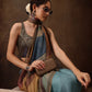 Multicolor Silk Blend Digital Print Striped Saree with Unstitched Blouse - Hiral Fashion | Swadesiicart