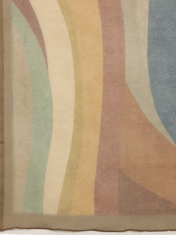 Multicolor Silk Blend Digital Print Striped Saree with Unstitched Blouse - Hiral Fashion | Swadesiicart