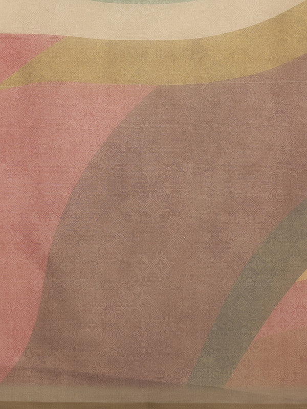 Multicolor Silk Blend Digital Print Striped Saree with Unstitched Blouse - Hiral Fashion | Swadesiicart