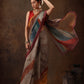 Multicolor Silk Blend Digital Print Striped Saree with Unstitched Blouse - Hiral Fashion | Swadesiicart