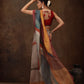 Multicolor Silk Blend Digital Print Striped Saree with Unstitched Blouse - Hiral Fashion | Swadesiicart