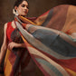 Multicolor Silk Blend Digital Print Striped Saree with Unstitched Blouse - Hiral Fashion | Swadesiicart