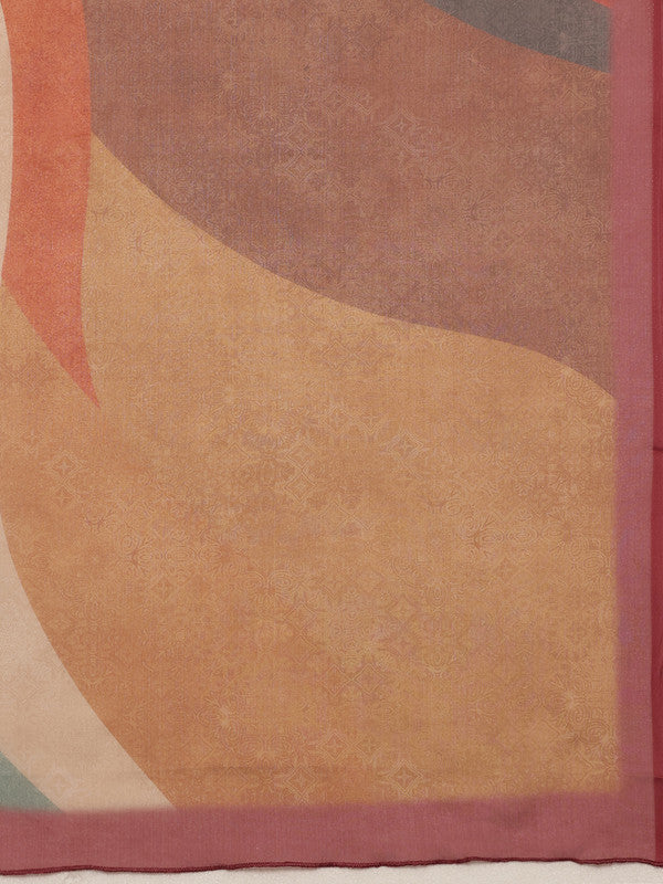 Multicolor Silk Blend Digital Print Striped Saree with Unstitched Blouse - Hiral Fashion | Swadesiicart