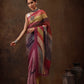 Multicolor Silk Blend Digital Print Striped Saree with Unstitched Blouse - Hiral Fashion | Swadesiicart