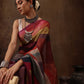 Multicolor Silk Blend Digital Print Striped Saree with Unstitched Blouse - Hiral Fashion | Swadesiicart