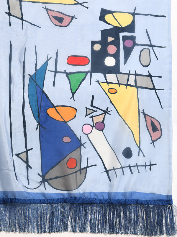 Blue Silk Blend Digital Print Warli Saree with Unstitched Blouse - Hiral Fashion | Swadesiicart