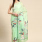 Green Silk Blend Digital Print Floral Saree with Unstitched Blouse - Hiral Fashion | Swadesiicart