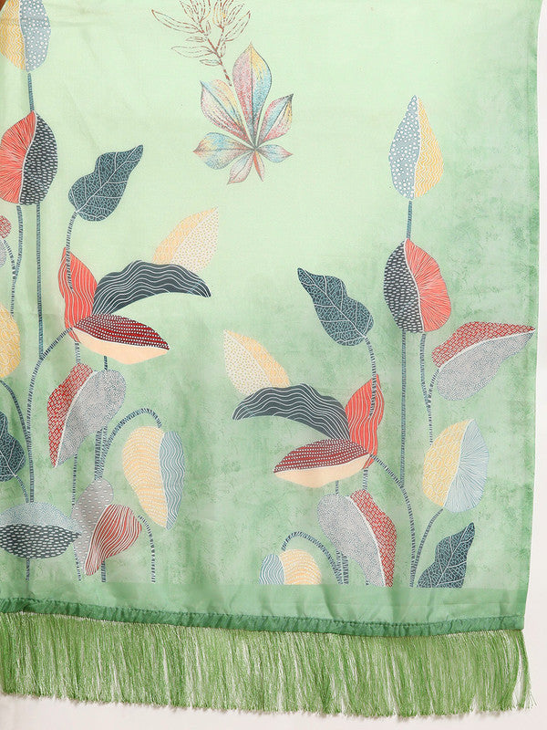 Green Silk Blend Digital Print Floral Saree with Unstitched Blouse - Hiral Fashion | Swadesiicart