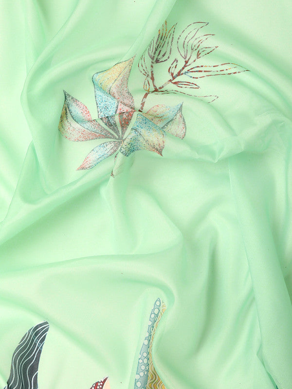 Green Silk Blend Digital Print Floral Saree with Unstitched Blouse - Hiral Fashion | Swadesiicart