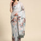 Gray Silk Blend Digital Print Floral Saree with Unstitched Blouse - Hiral Fashion | Swadesiicart