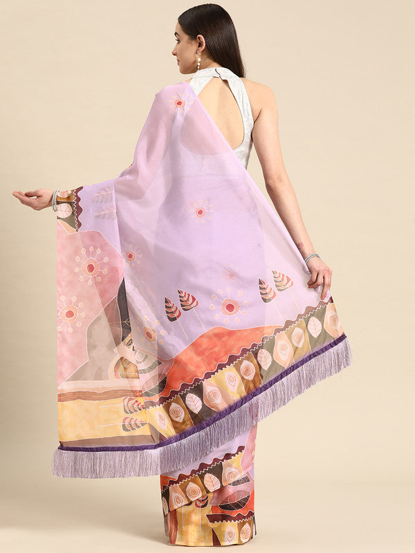 Lavender Silk Blend Digital Print Floral Saree with Unstitched Blouse - Hiral Fashion | Swadesiicart