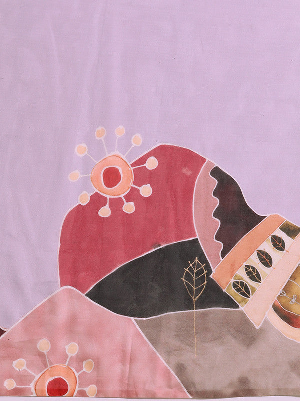 Lavender Silk Blend Digital Print Floral Saree with Unstitched Blouse - Hiral Fashion | Swadesiicart