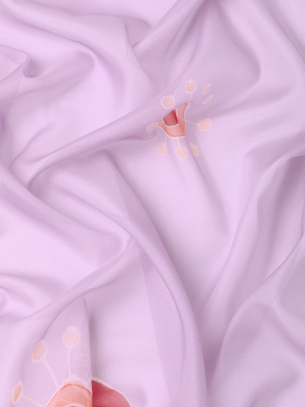 Lavender Silk Blend Digital Print Floral Saree with Unstitched Blouse - Hiral Fashion | Swadesiicart