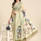 Olive Silk Blend Digital Print Warli Saree with Unstitched Blouse - Hiral Fashion | Swadesiicart
