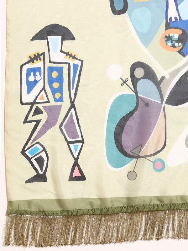 Olive Silk Blend Digital Print Warli Saree with Unstitched Blouse - Hiral Fashion | Swadesiicart