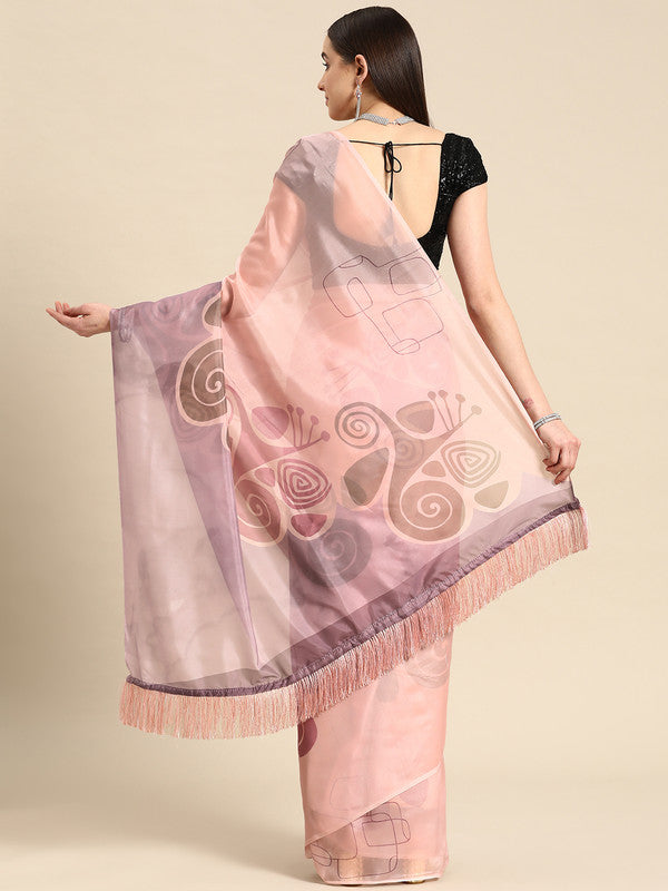 Peach Silk Blend Digital Print Abstract Saree with Unstitched Blouse - Hiral Fashion | Swadesiicart