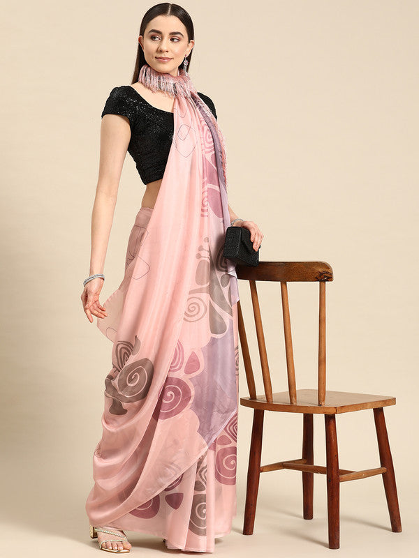 Peach Silk Blend Digital Print Abstract Saree with Unstitched Blouse - Hiral Fashion | Swadesiicart
