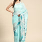 Turquoise Silk Blend Digital Print Abstract Saree with Unstitched Blouse - Hiral Fashion | Swadesiicart