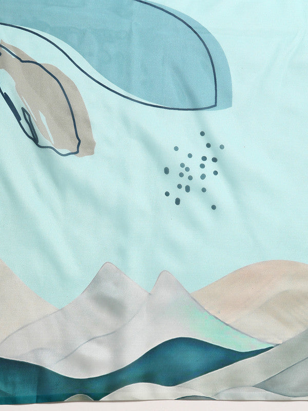 Turquoise Silk Blend Digital Print Abstract Saree with Unstitched Blouse - Hiral Fashion | Swadesiicart