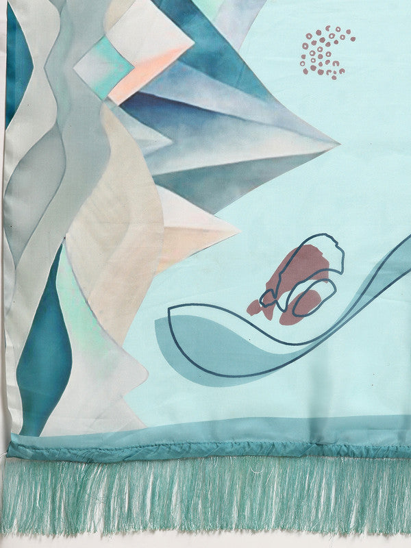Turquoise Silk Blend Digital Print Abstract Saree with Unstitched Blouse - Hiral Fashion | Swadesiicart