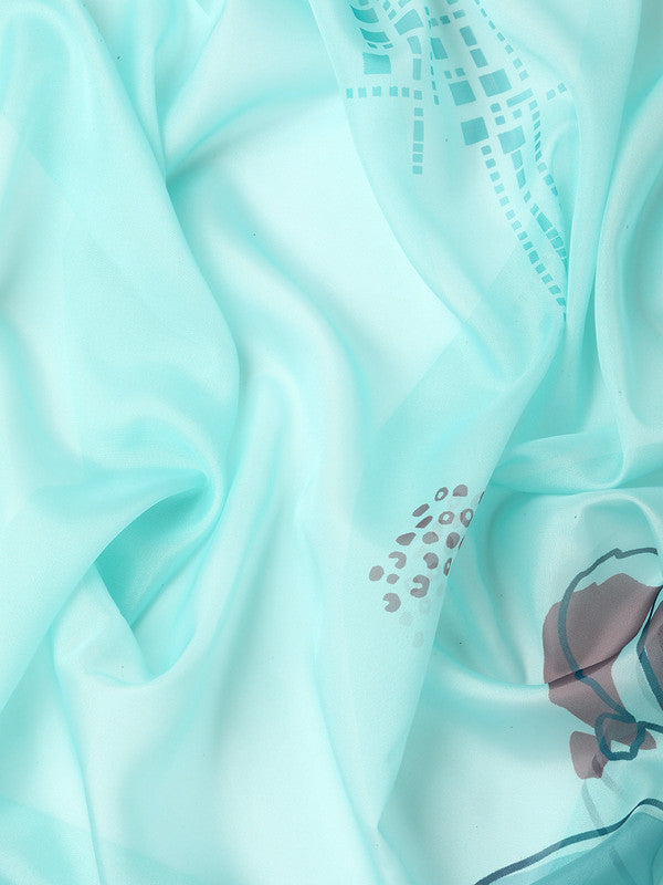 Turquoise Silk Blend Digital Print Abstract Saree with Unstitched Blouse - Hiral Fashion | Swadesiicart