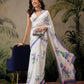 Hiral Fashion White Bollywood Satin Floral Digital Printed Saree | Swadesiicart