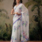 Hiral Fashion White Bollywood Satin Floral Digital Printed Saree | Swadesiicart